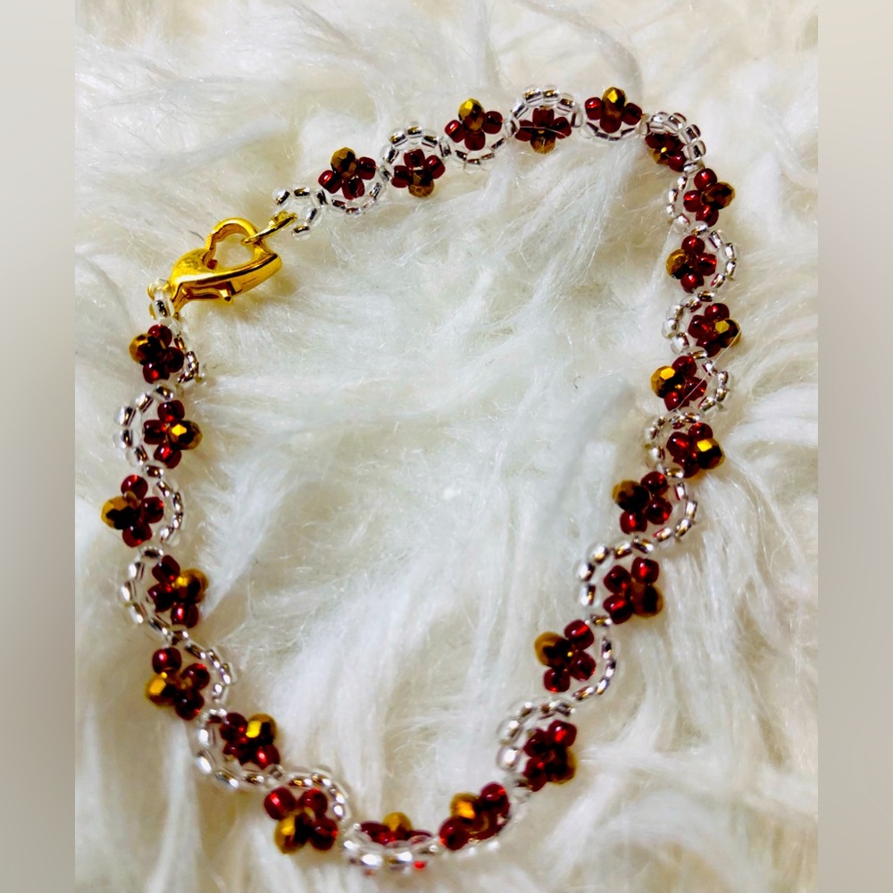 Red Dk Gold Nugget Silver Bracelet New Size 7.25 inches